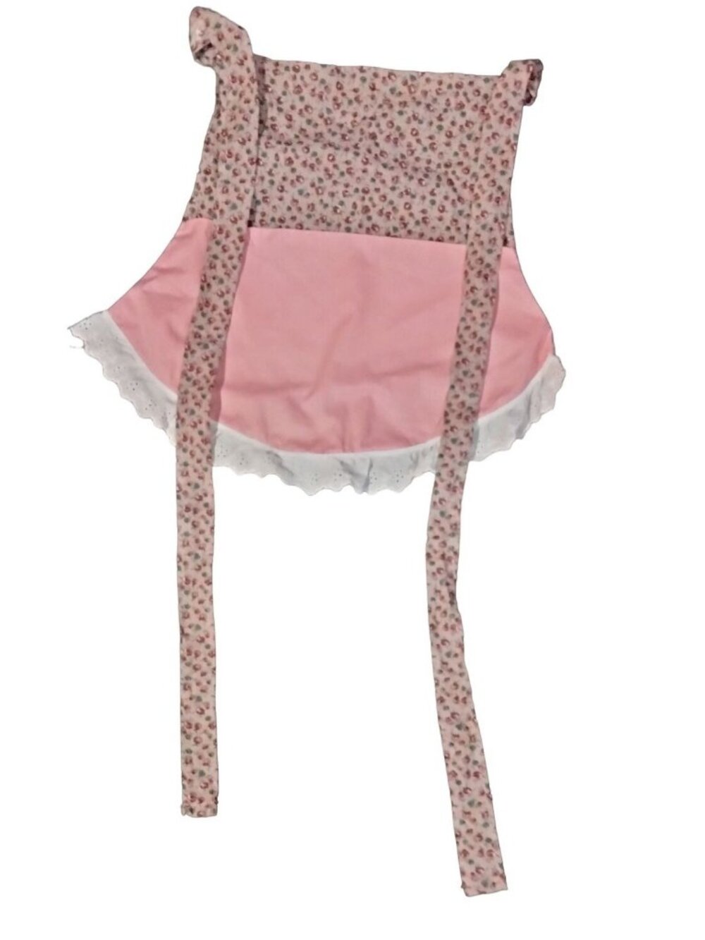 Vintage Farmhouse Half Apron Pocket Handmade Pink floral French Maid - Picture 2 of 6